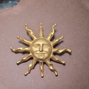 Gold Sun Face Brooch